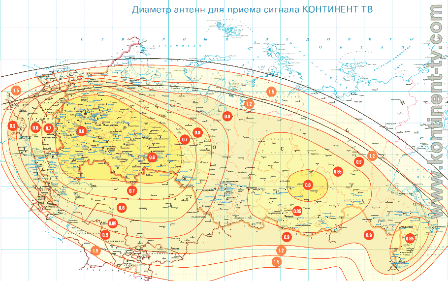 Зона обслуживания Intelsat 15 Континент ТВ Карта видимости Континент ТВ
